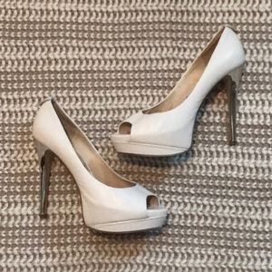 White and Silver Michael Kors Stilettos